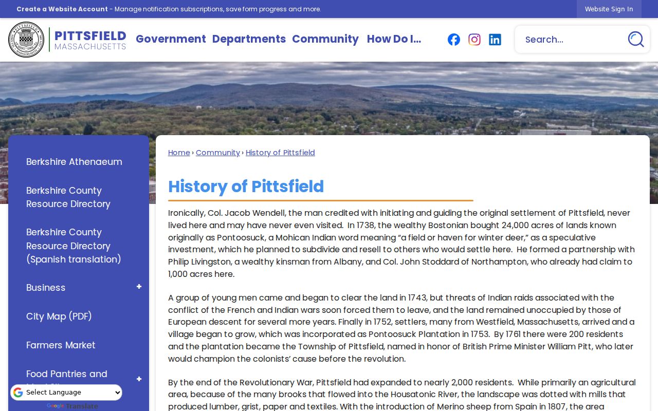 Pittsfield city directory history and city history resource