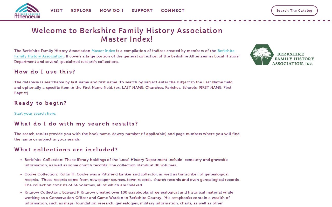 Pittsfield city directory BFHA Master Index fields