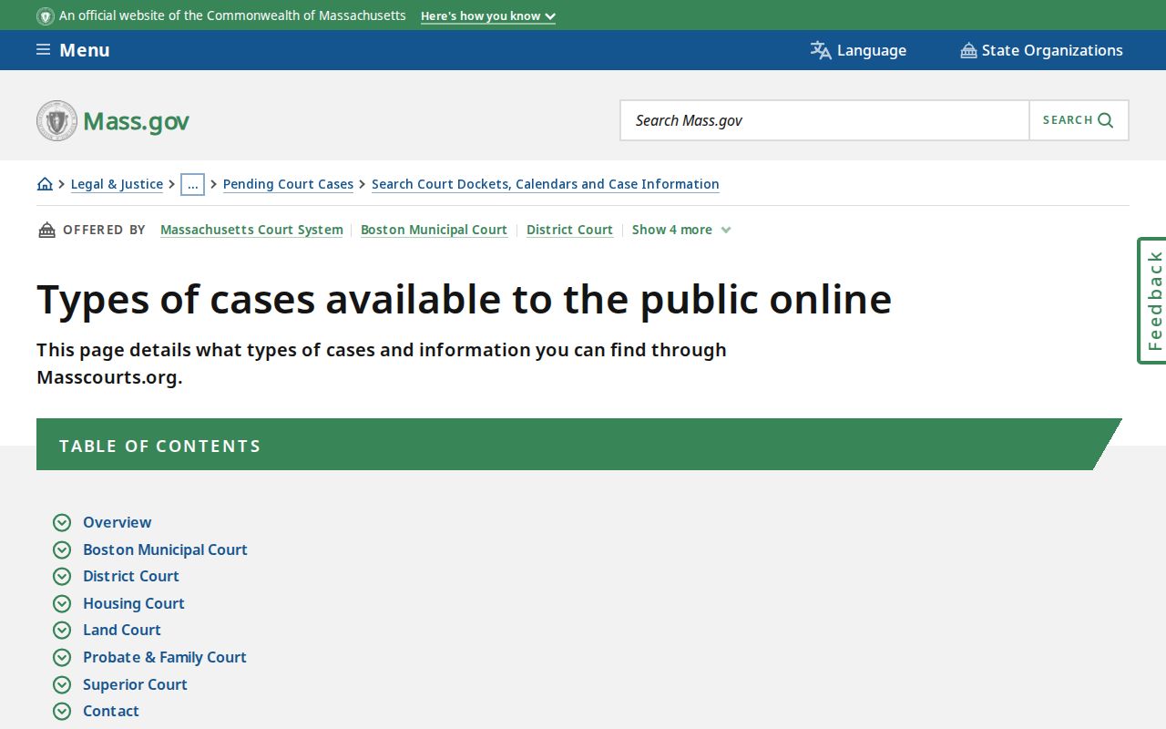 Pittsfield resident lookup public online court case types