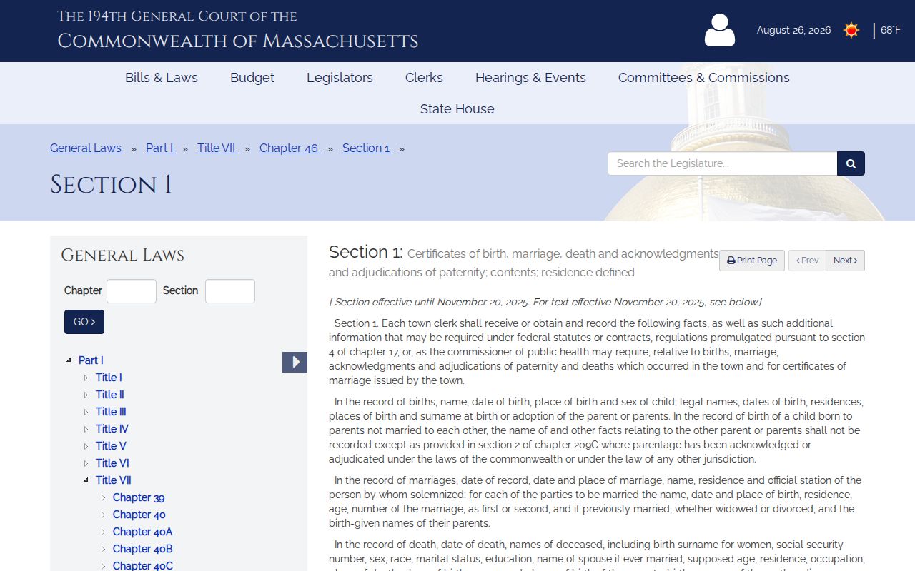 Pittsfield resident lookup Massachusetts vital records law