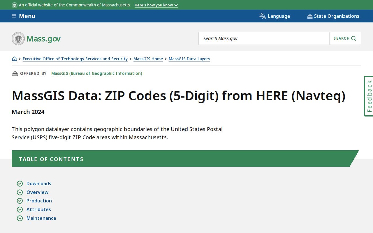 Pittsfield ZIP code directory MassGIS boundary warning