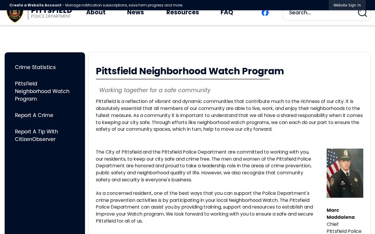 Pittsfield neighbors neighborhood watch program contacts